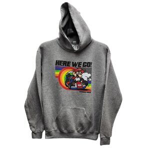 Nintendo Mario Cart Rainbow Road Youth XL Hooded Sweatshirt Gray Racing Jerzees